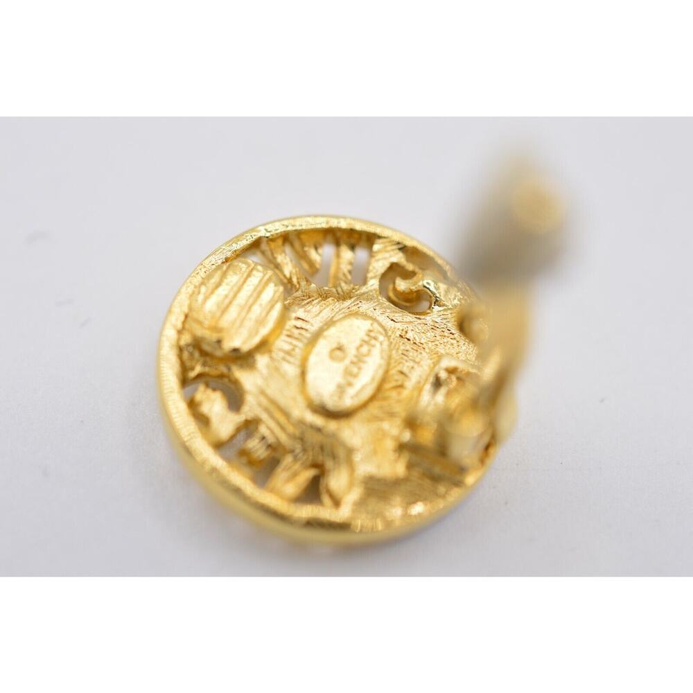 Givenchy Vintage Logo Clip Earrings Gold Rhinestone Crystal Round Signed BinAE - Picture 9 of 10